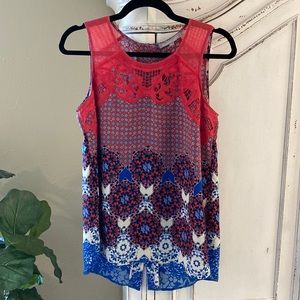 Daniel Rainn Women’s Sleeveless Tank Top Red White Blue High Low, size Small
